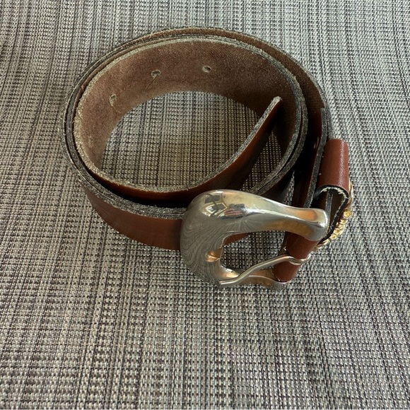 Axcess Brown Gold Leather Belt Size M - Picture 1 of 11